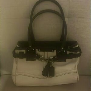 Coach black and white leather purse